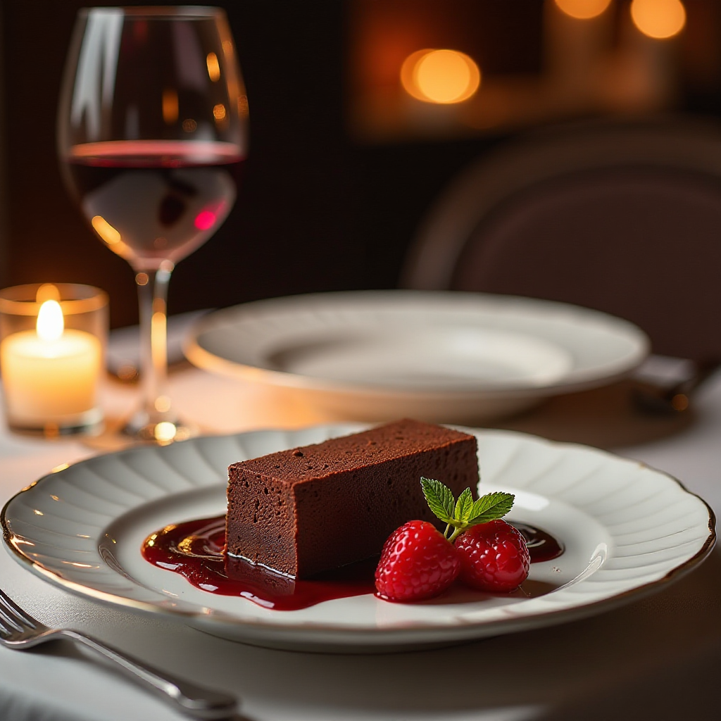 A rich chocolate dessert served with a glass of dessert wine, ideal for mastering sweet pairings.