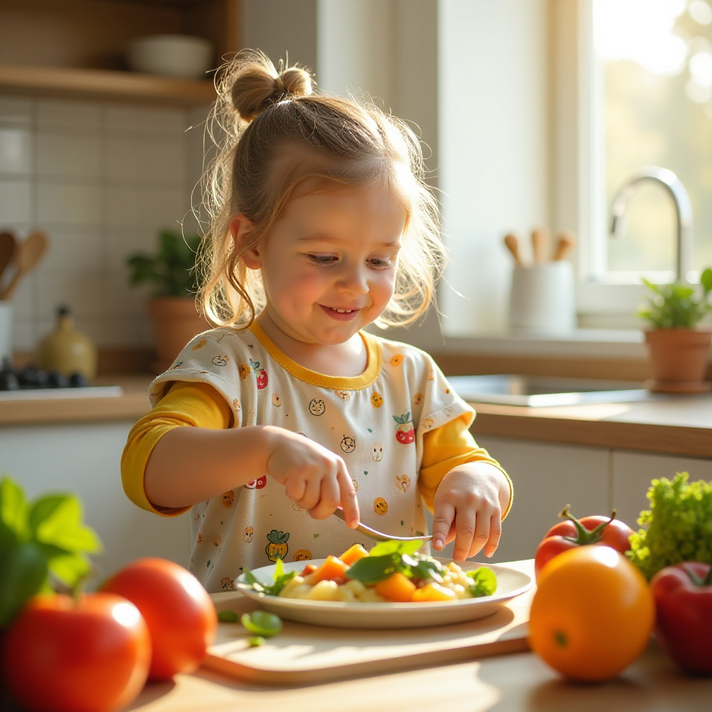 Fun and nutritious cooking for kids, featuring a child making a healthy meal in the kitchen.