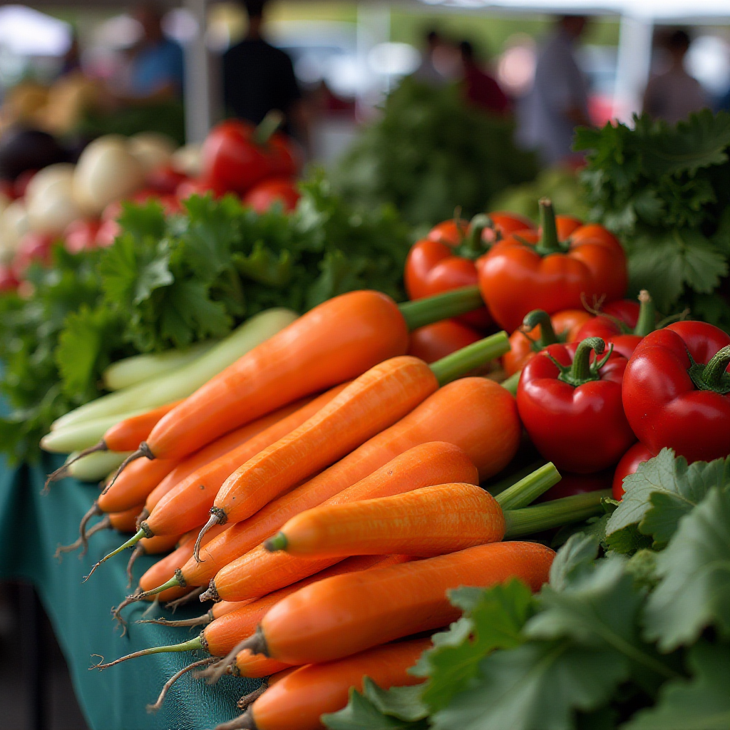 A colorful display of spring vegetables at a local farmers’ market.