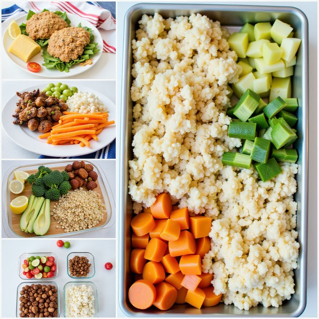 A vibrant kitchen countertop displaying prepped meals in containers with fresh ingredients, showcasing the magic of meal prepping.